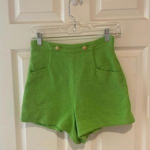 Green, high waisted Zara shorts. Size 24/XS. Once worn once. Amazing condition.